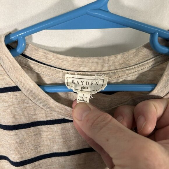 Hayden Girls Dress Women's Large Light Brown Striped Short Sleeve Cotton Blend - Picture 6 of 10